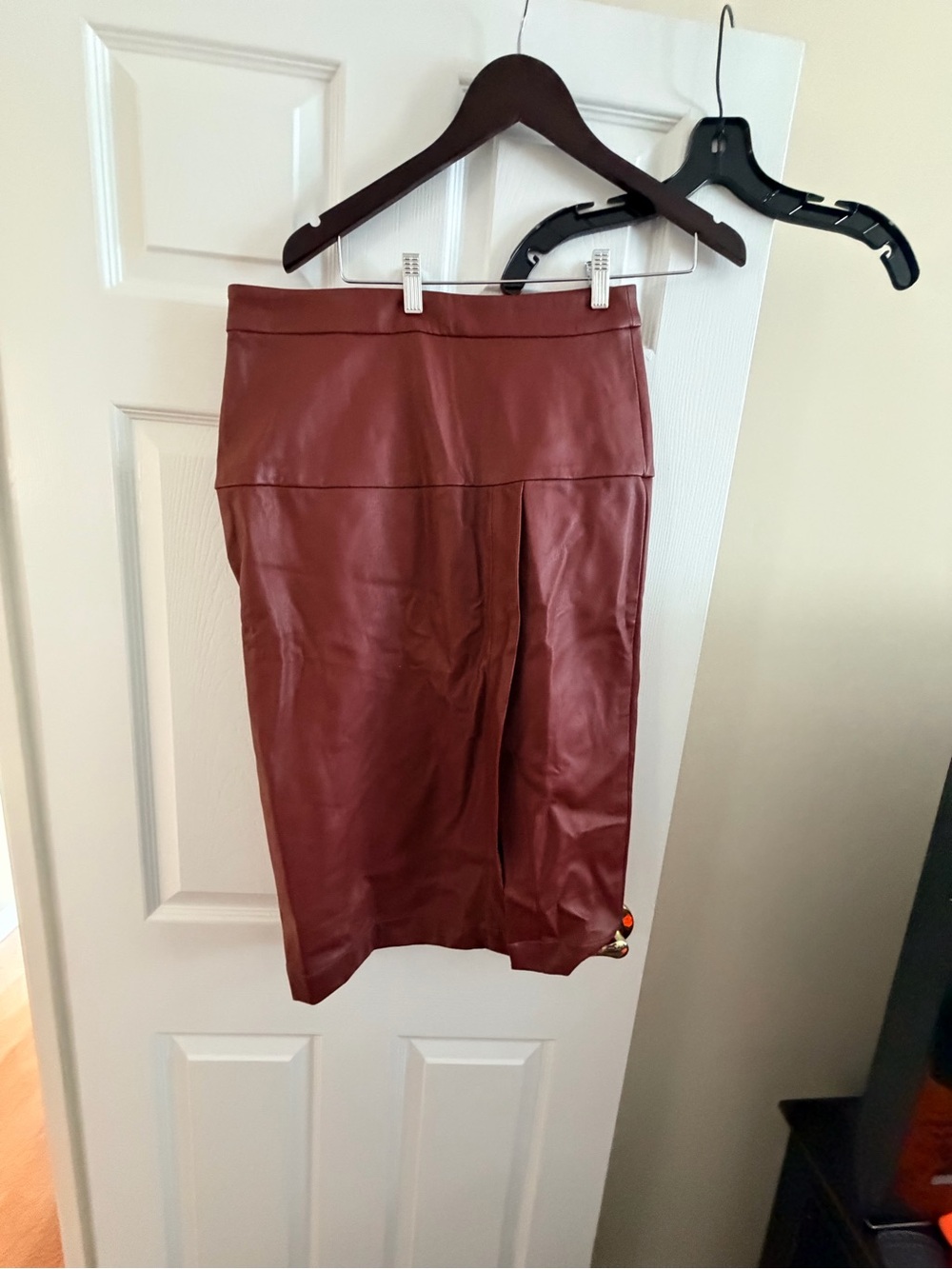 Anthropologie Burgundy Faux Leather Midi Skirt